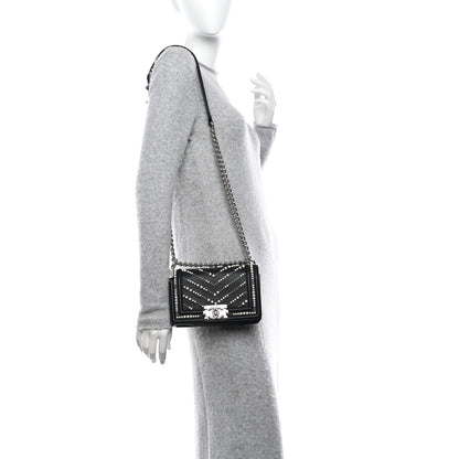 Chanel Calfskin Pearl Chevron Small Boy Flap Black 2 of 10