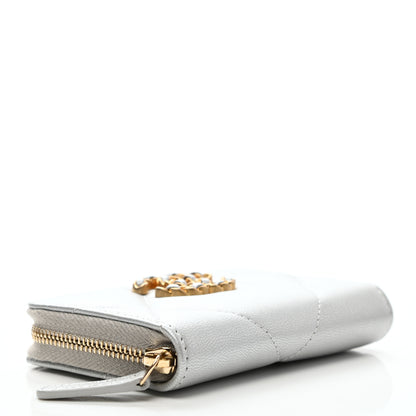 Chanel Metallic Goatskin Quilted Chanel 19 Zip Around Coin Purse Wallet Silver 4 of 8