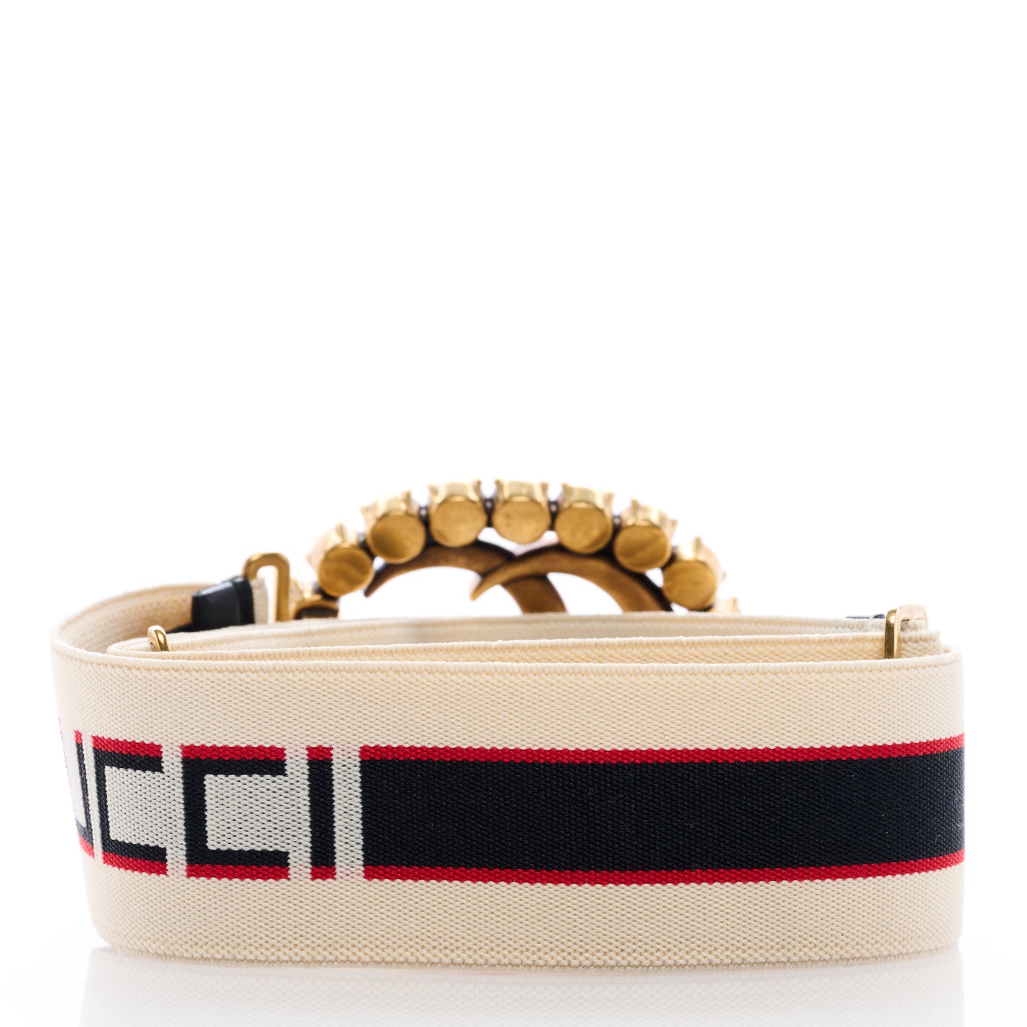 Gucci Jacquard Crystal Stripe Double G Belt 85 34 White 2 of 5