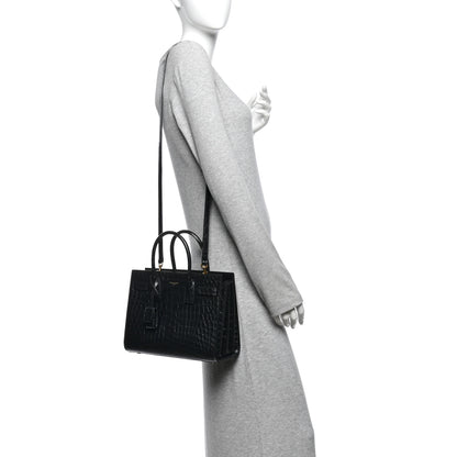 Saint Laurent Calfskin Crocodile Embossed Baby Sac De Jour Black 2 of 10