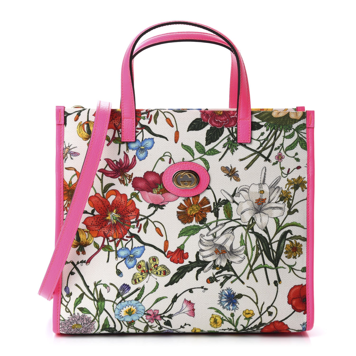 Gucci Canvas Medium Flora Tote Fuchsia 1 of 11