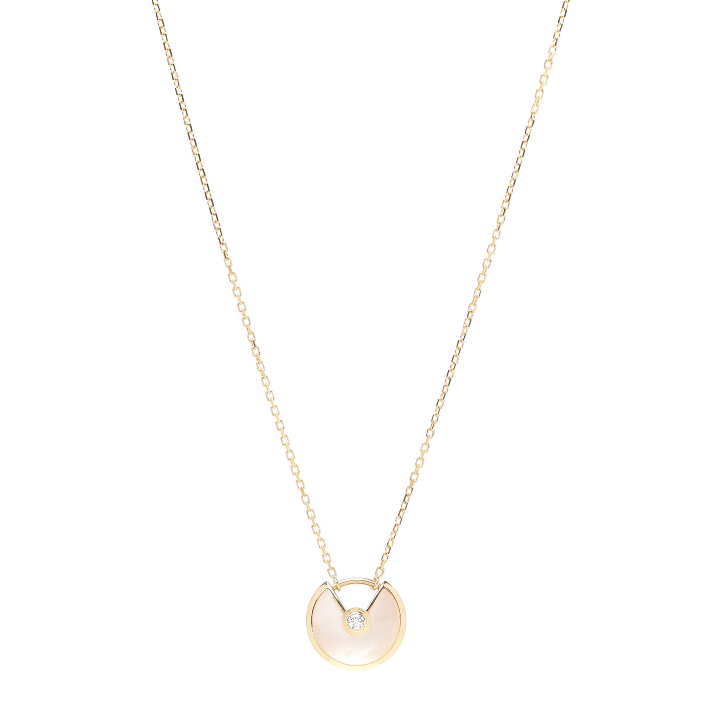 18K Yellow Gold Diamond Mother of Pearl XS Amulette de Cartier Pendant Necklace
