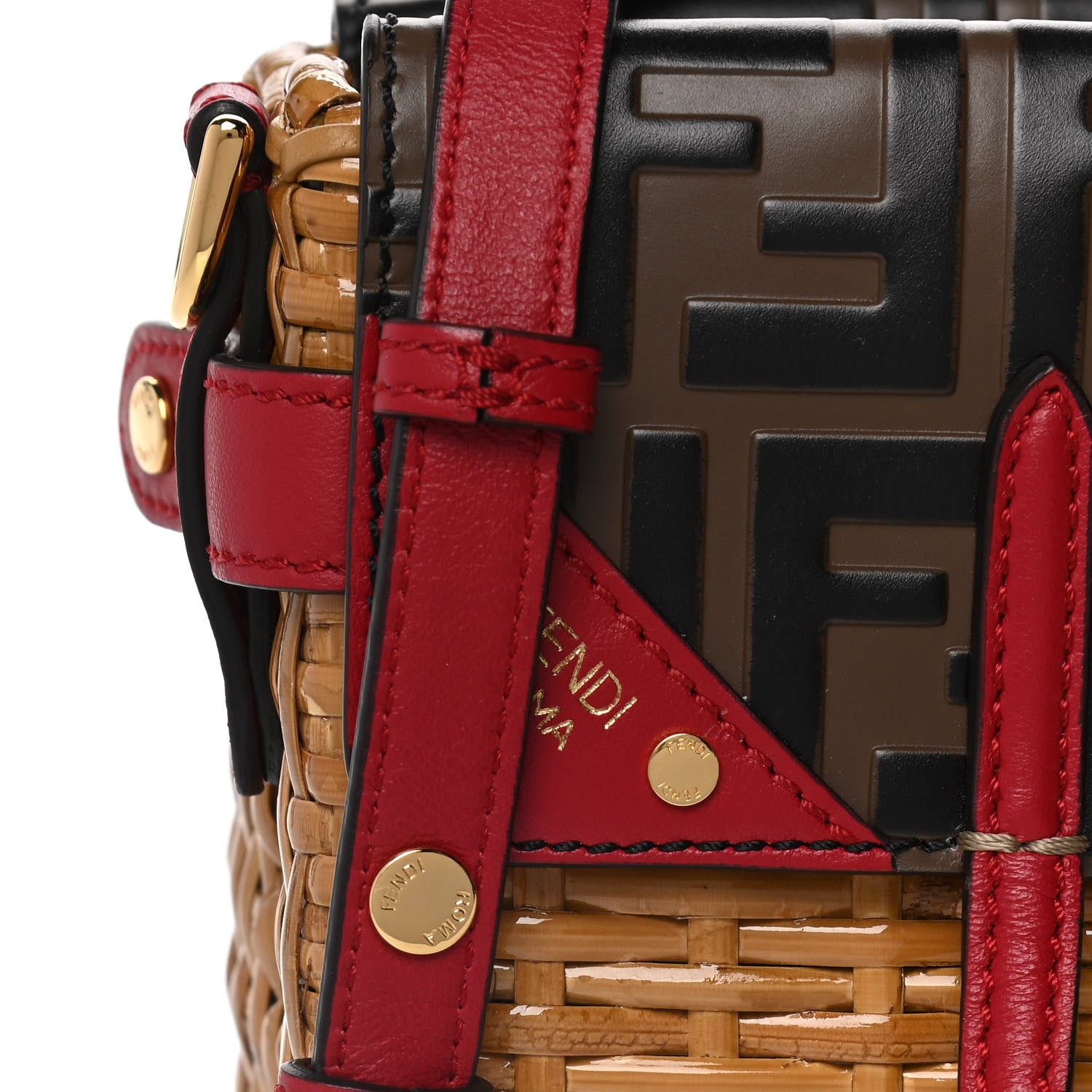 Fendi Wicker Calfskin FF 1974 Embossed Small Flip Tote Maya Black Fragola 11 of 13