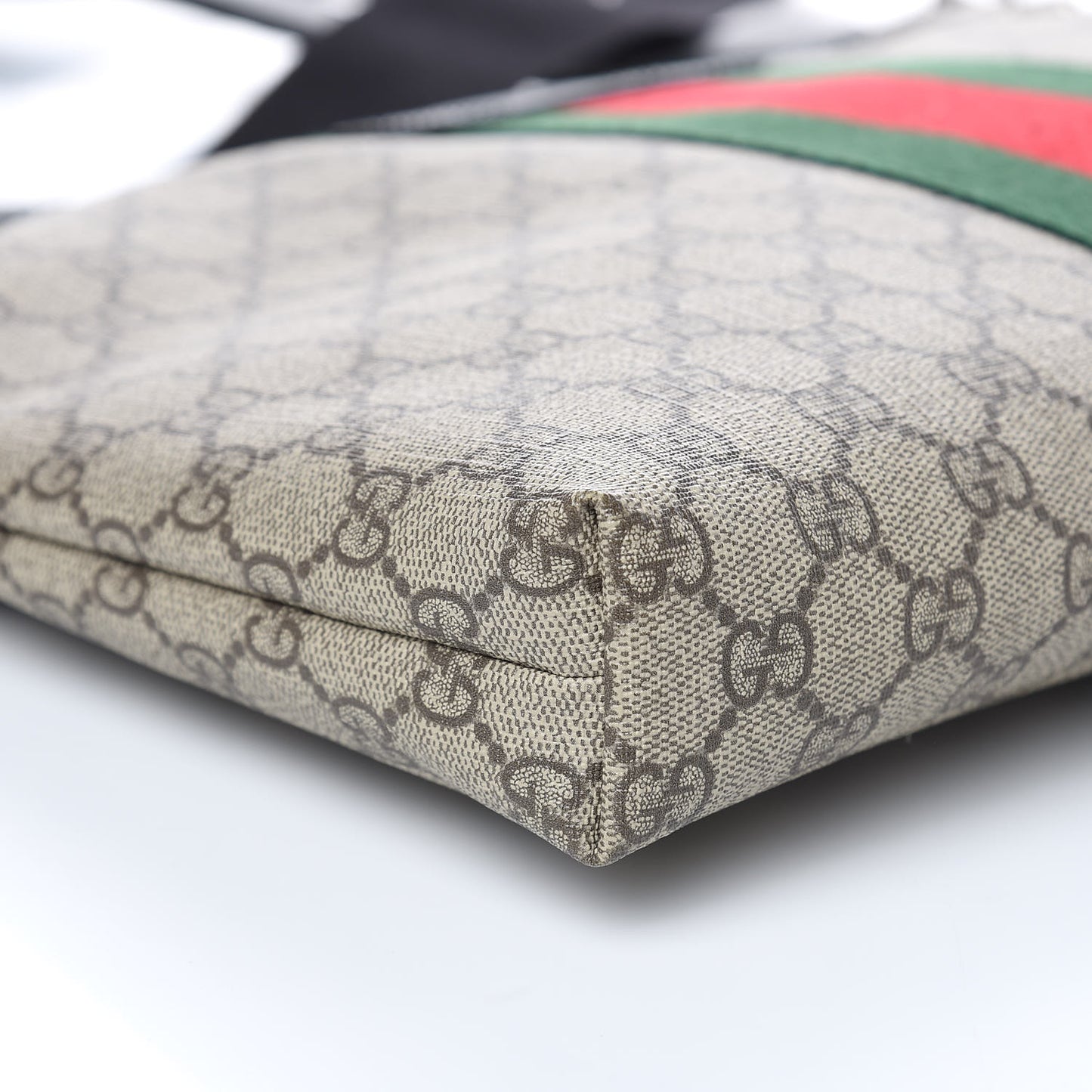 GG Supreme Monogram Calfskin Web Medium Flat Messenger Bag Beige Ebony Black