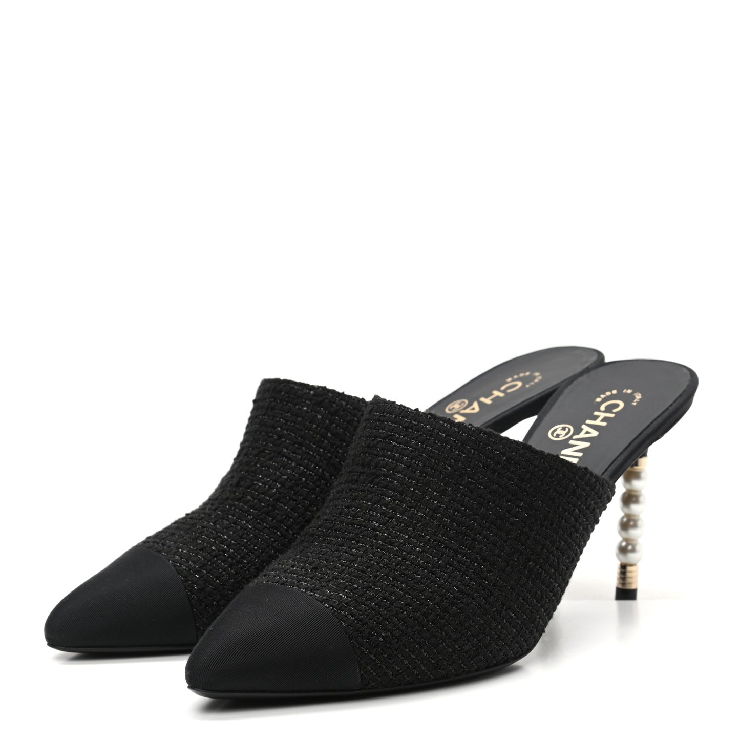 Tweed Grosgrain Cap Toe Pearl Mule 41 Black