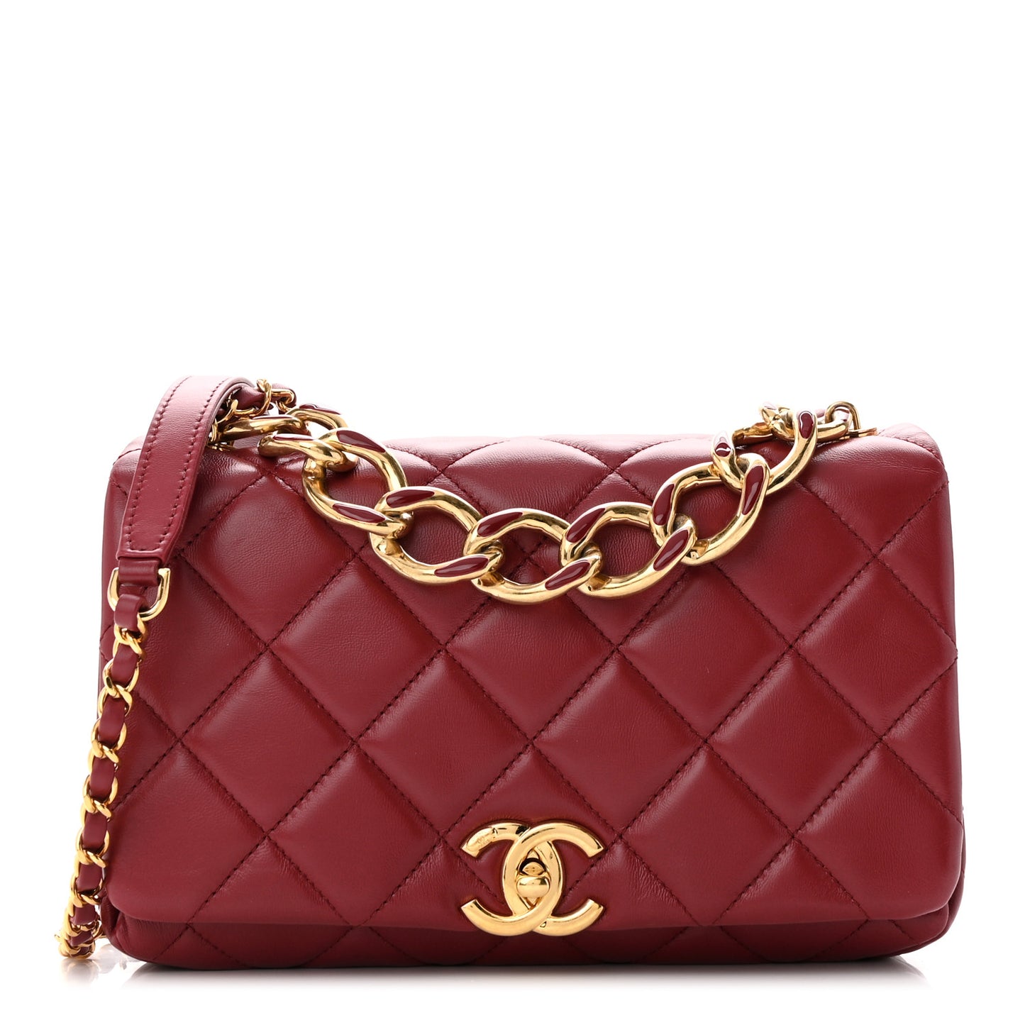 Lambskin Quilted Medium Color Match Flap Burgundy