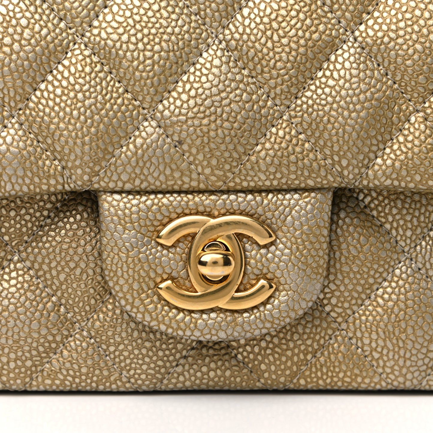 Metallic Caviar Quilted Mini Rectangular Flap Gold