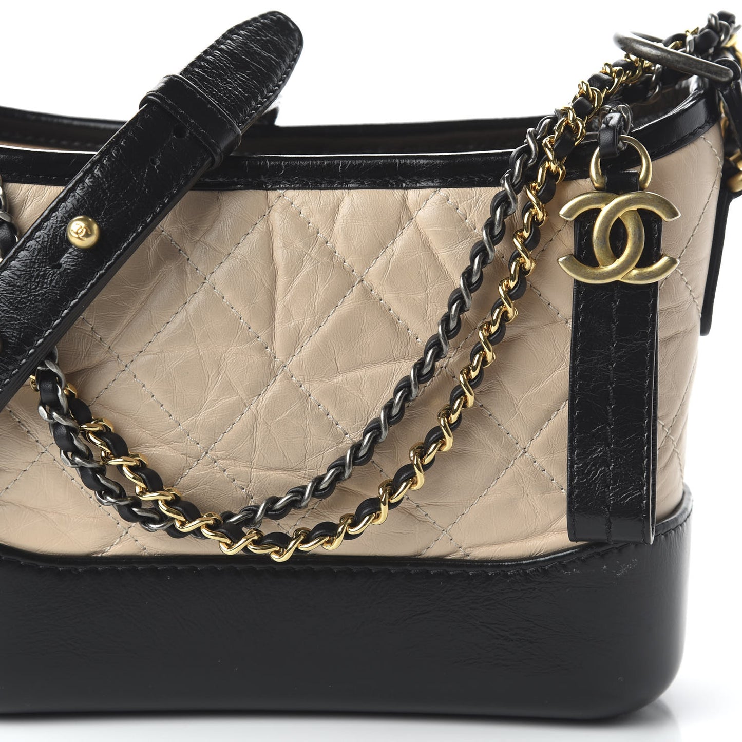 Aged Calfskin Quilted Small Gabrielle Hobo Beige Black