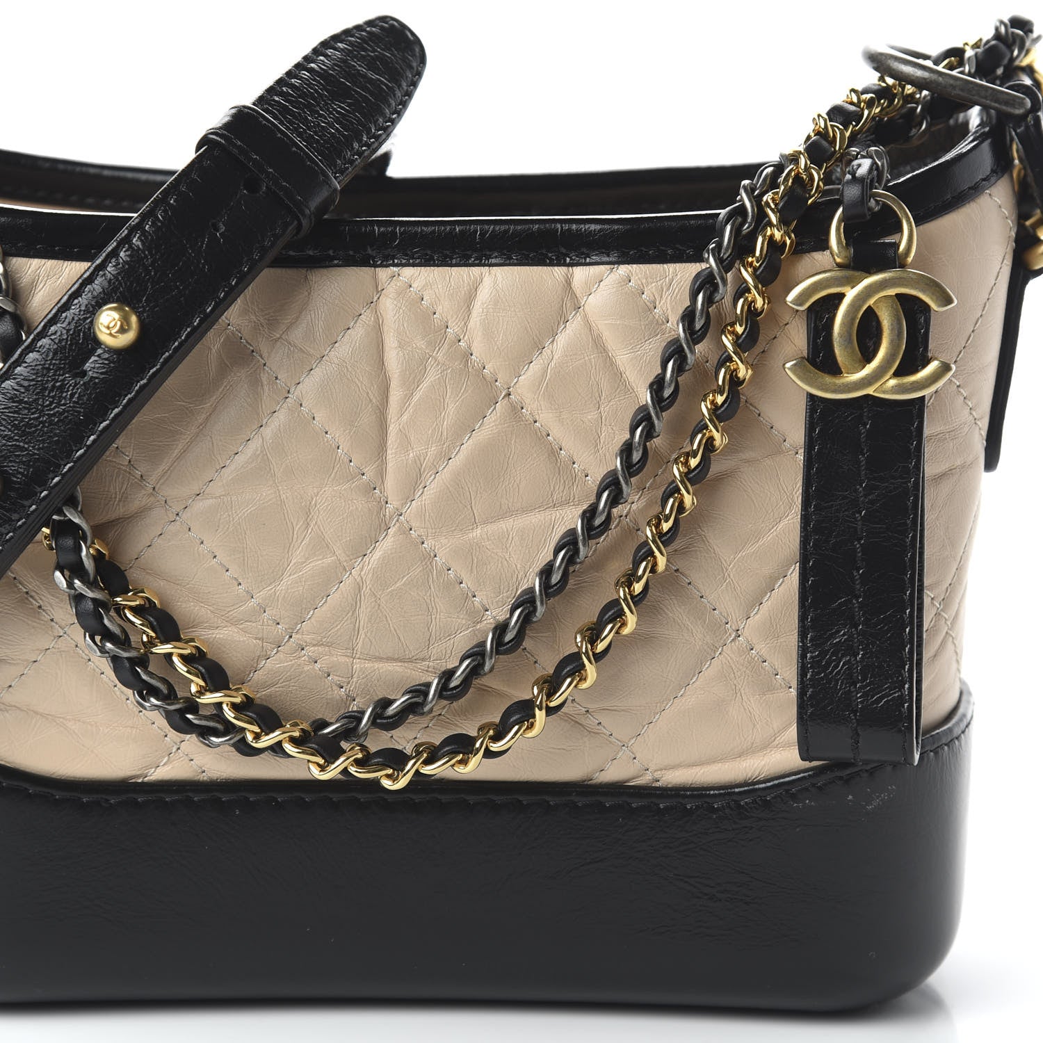 Chanel Aged Calfskin Quilted Small Gabrielle Hobo Beige Black 10 of 12