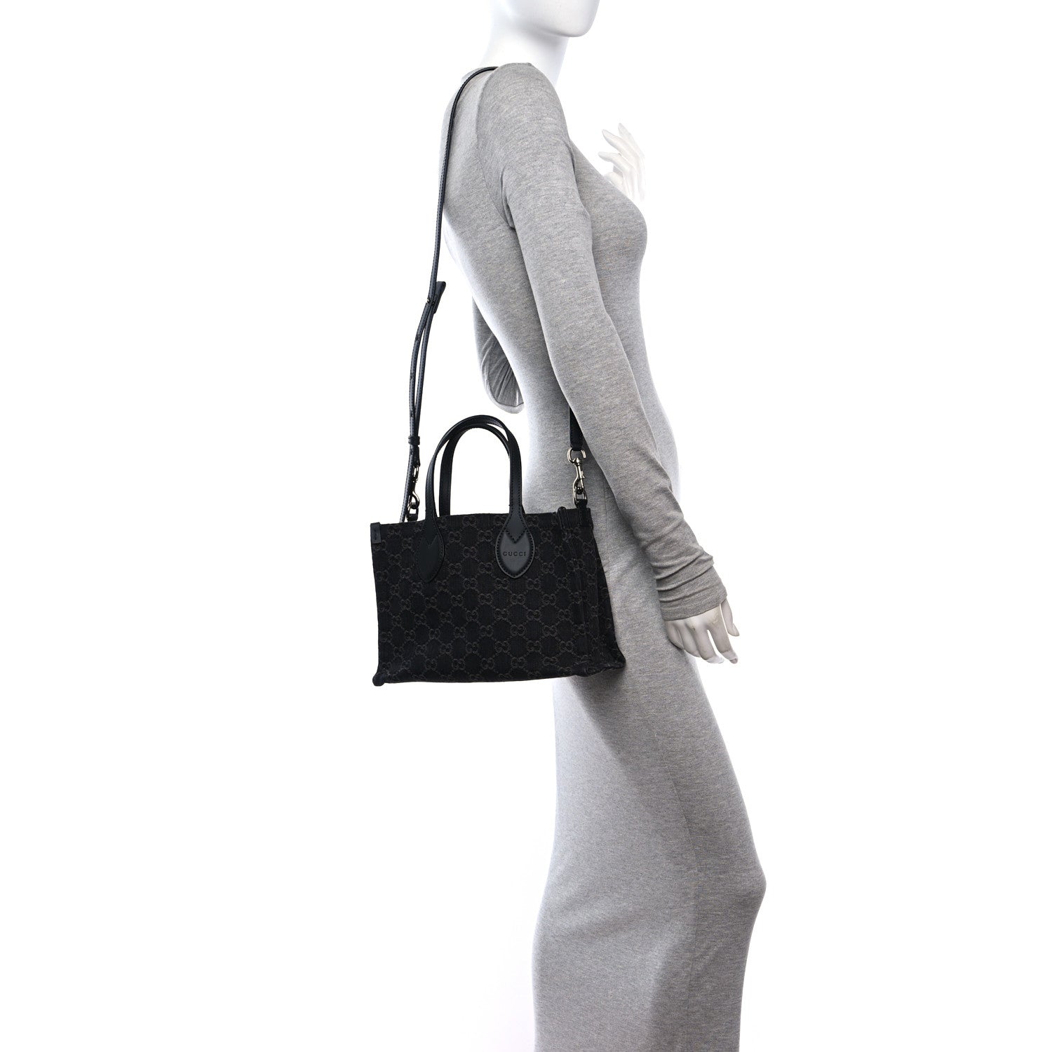 Gucci Denim Ophidia GG Monogram Tote Medium Black Grey 2 of 11