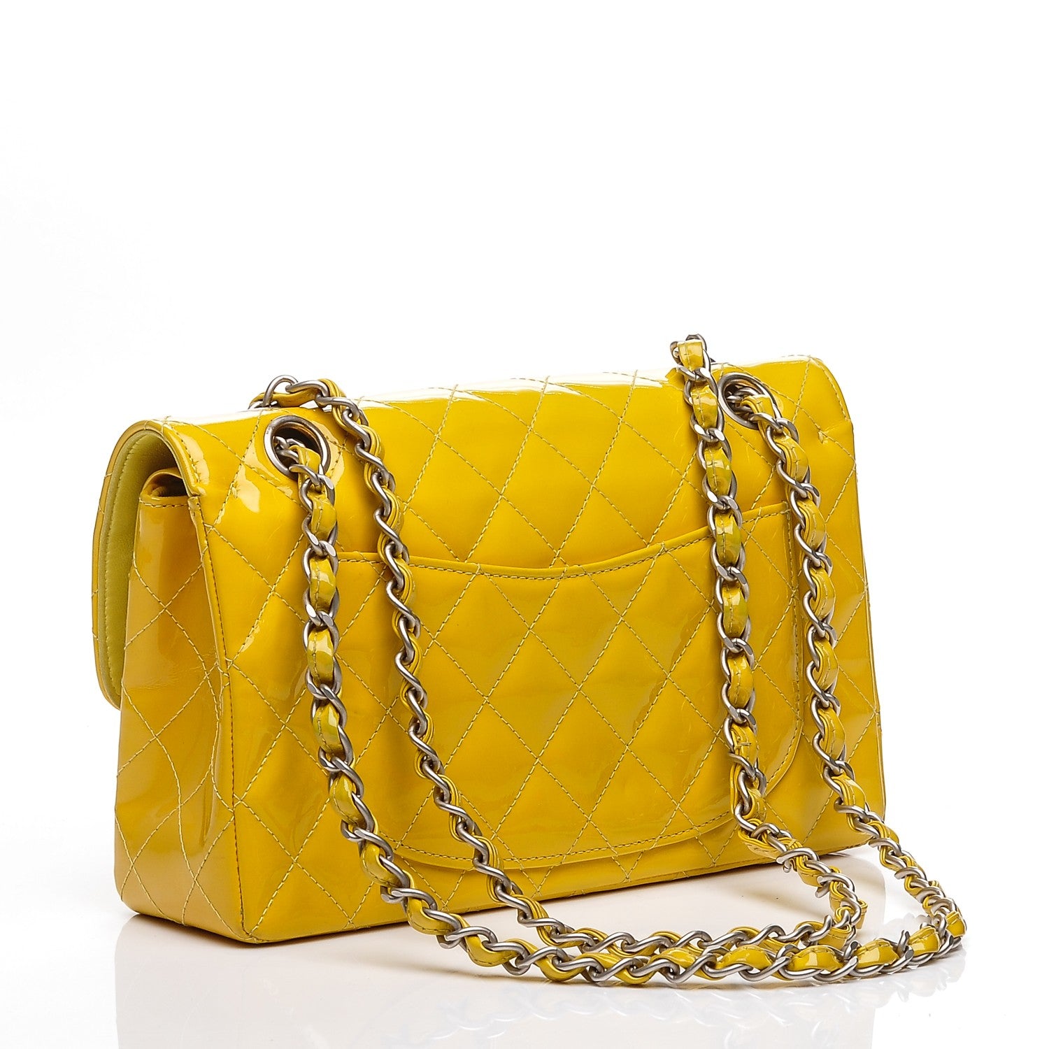 Chanel Patent Quilted Small Double Flap Yellow 3 of 7