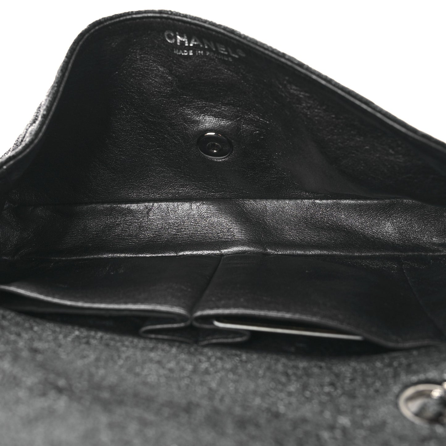 Metallic Crackled Calfskin Quilted East West Flap Navy