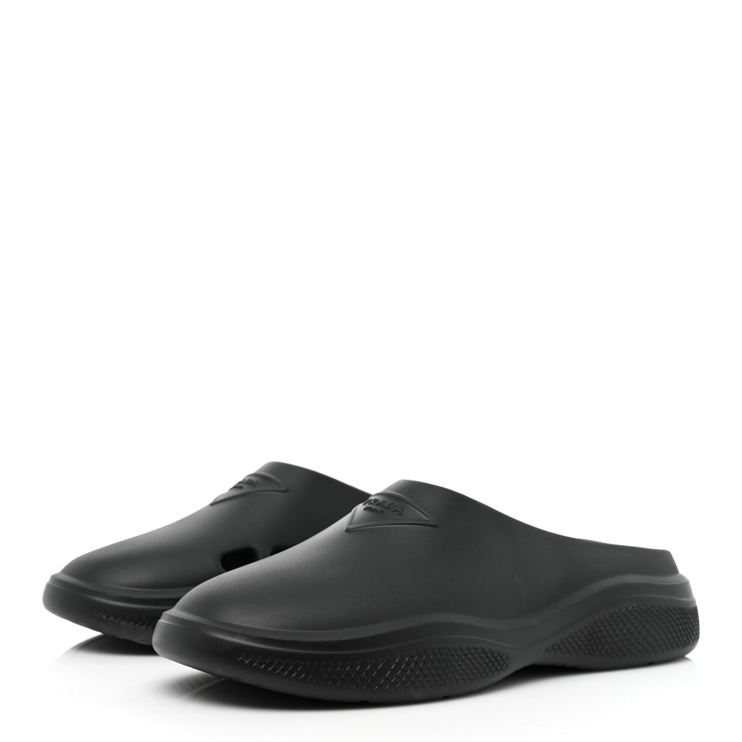 Soft Mellow Rubber Triangle Logo Embossed Womens 25mm Mules 37 Black