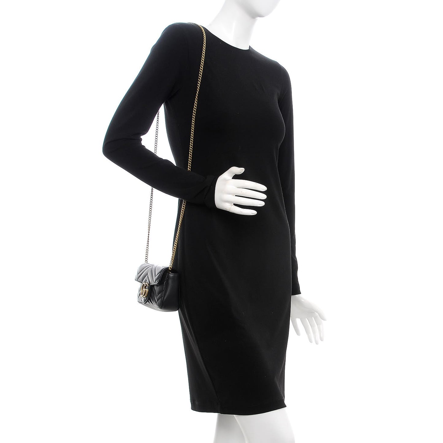 Calfskin Matelasse Super Mini GG Marmont Shoulder Bag Black