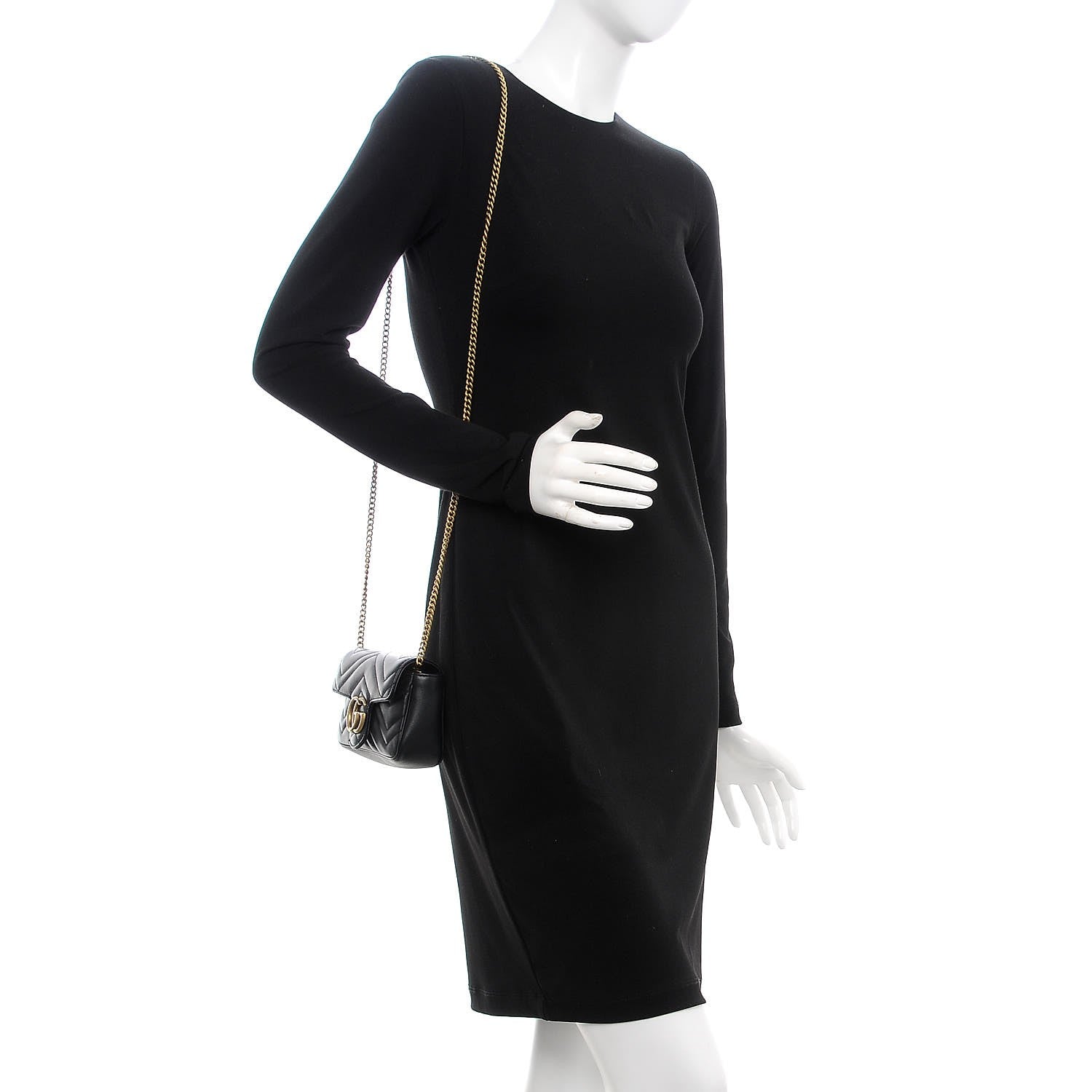 Gucci Calfskin Matelasse Super Mini GG Marmont Shoulder Bag Black 3 of 15