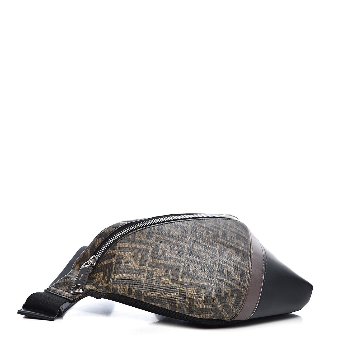 Glazed Fabric Vitello Liberty FF 1974 Diagonal Belt Bag Tobacco Moresco Black