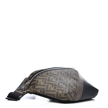 Fendi Glazed Fabric Vitello Liberty FF 1974 Diagonal Belt Bag Tobacco Moresco Black 4 of 11