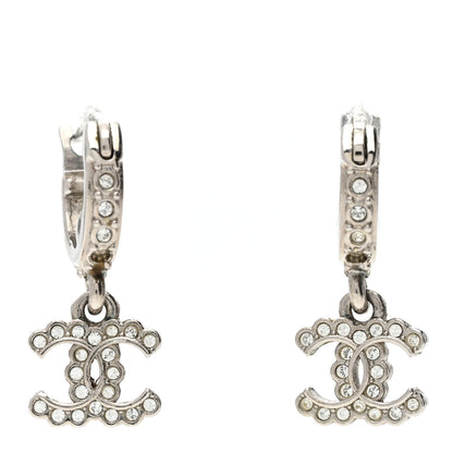 Chanel Metal Crystal CC Hoop Drop Earrings Silver 1 of 4