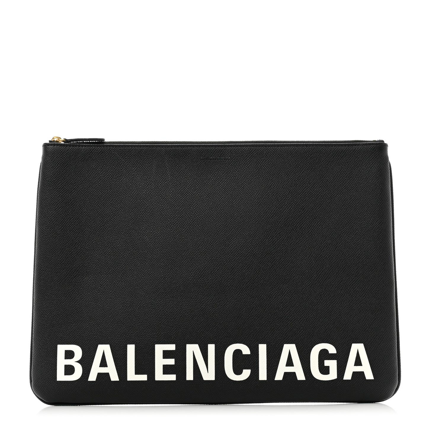 Grained Calfskin Large Ville Zip Pouch Black