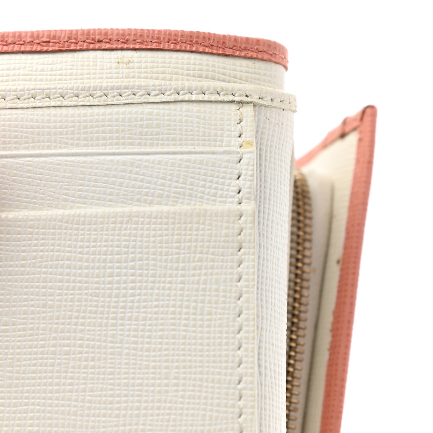Fendi Vitello Elite Bi-Color Compact Wallet Pesca White 10 of 11