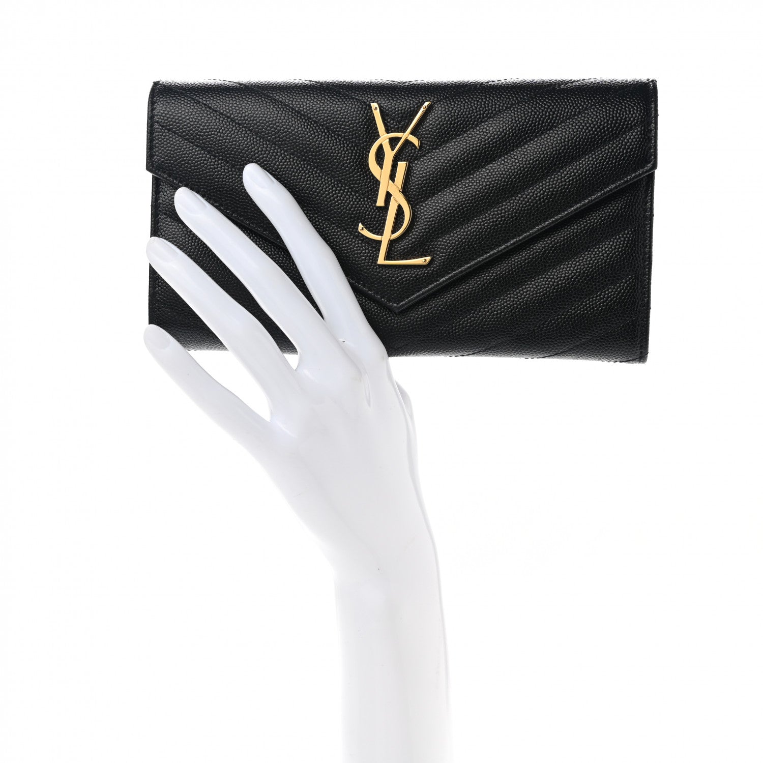 Saint Laurent Grain De Poudre Matelasse Chevron Monogram Flap Wallet Black 2 of 8