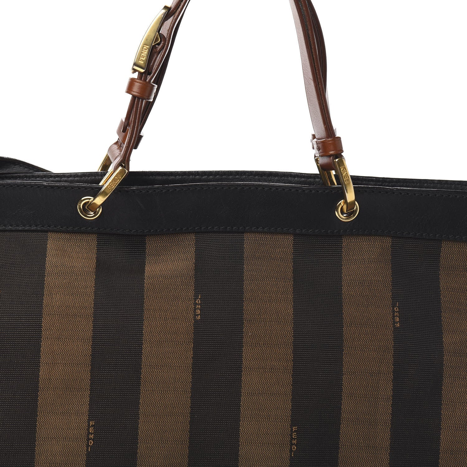 Fendi Pequin Cuoio Vegetale Shoulder Tote Tobacco Black Cuoio 13 of 13