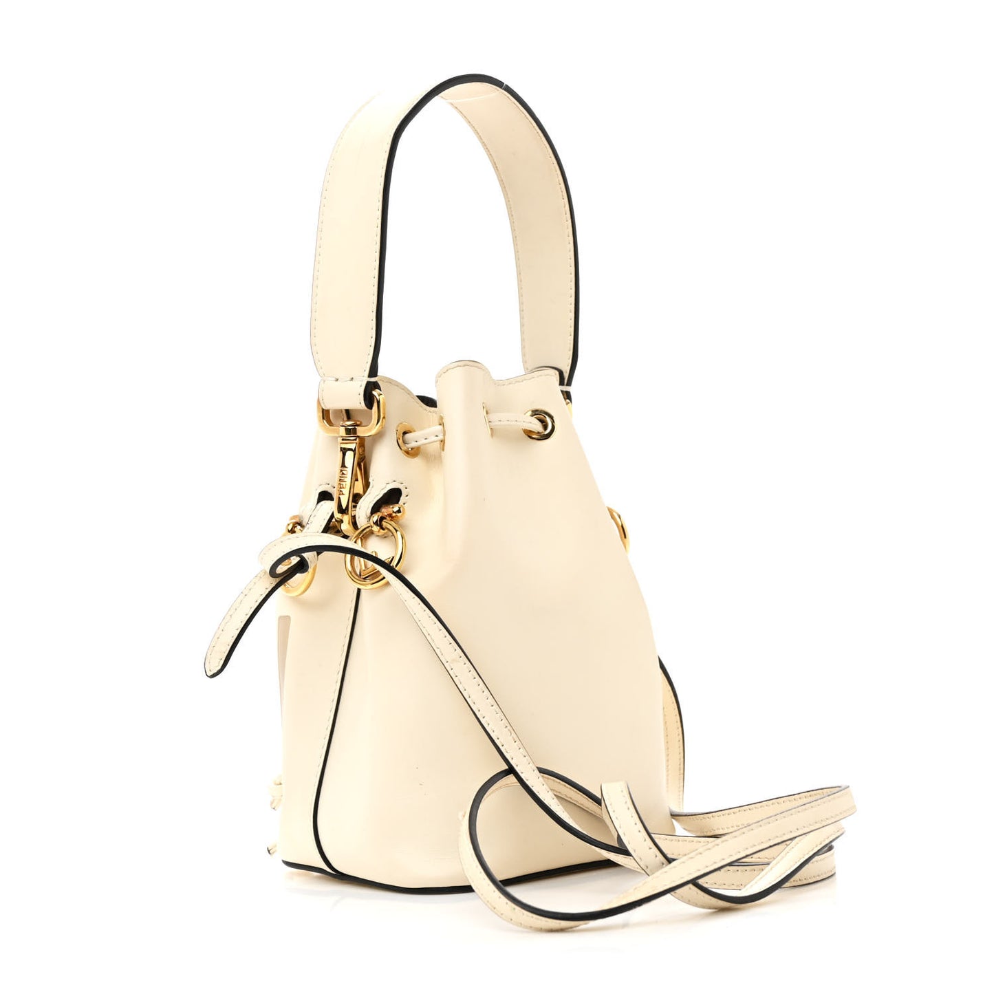 Vitello King F is Fendi Logo Embossed Mini Mon Tresor Bucket Bag White