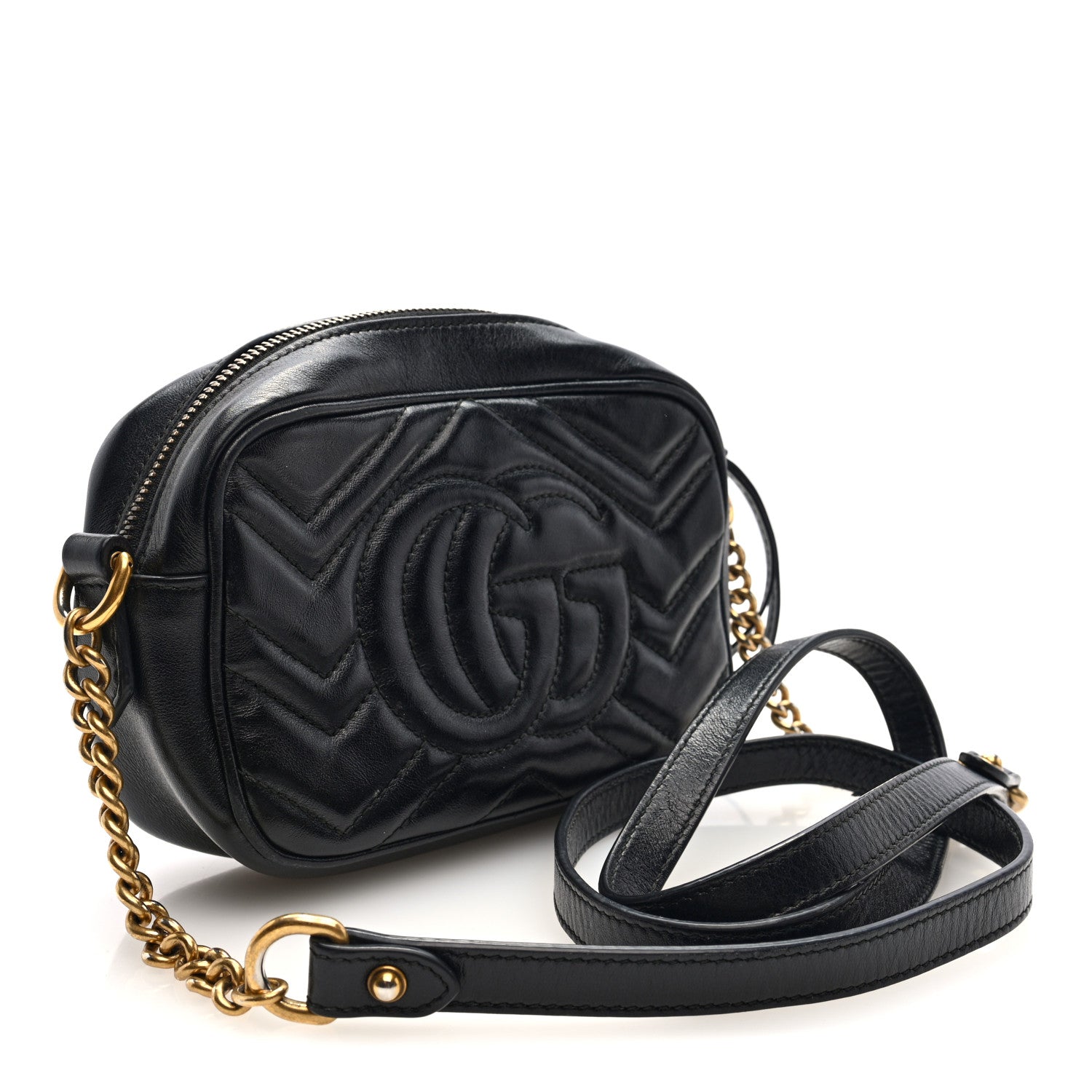 Gucci Calfskin Matelasse Mini GG Marmont Chain Shoulder Bag Black 3 of 10