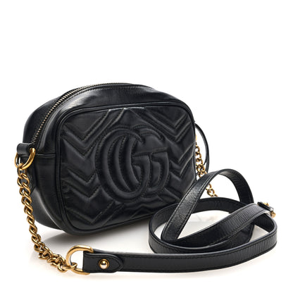 Gucci Calfskin Matelasse Mini GG Marmont Chain Shoulder Bag Black 3 of 10