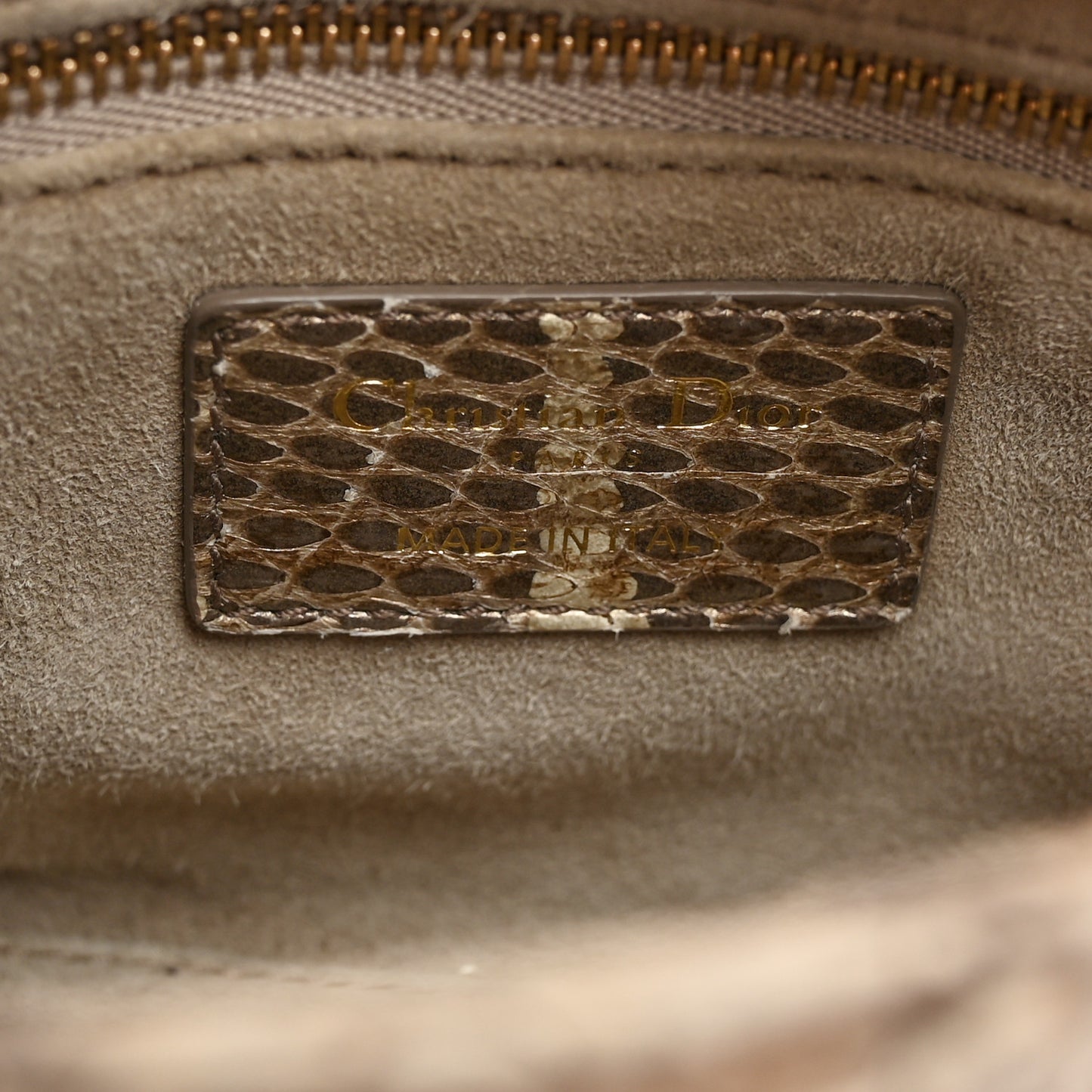 Metallic Snakeskin Cannage Mini Lady Dior Beige