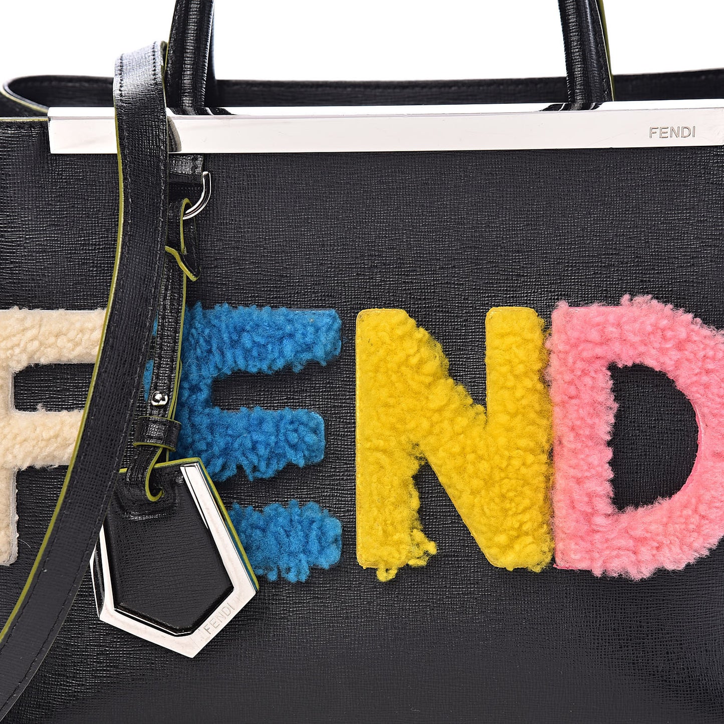Vitello Elite Shearling Block Letter Petite 2Jours Tote Black