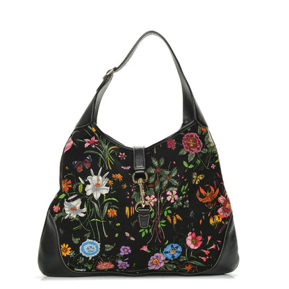 Gucci Canvas Floral Flora Large Jackie O Bouvier Hobo Black 1 of 6