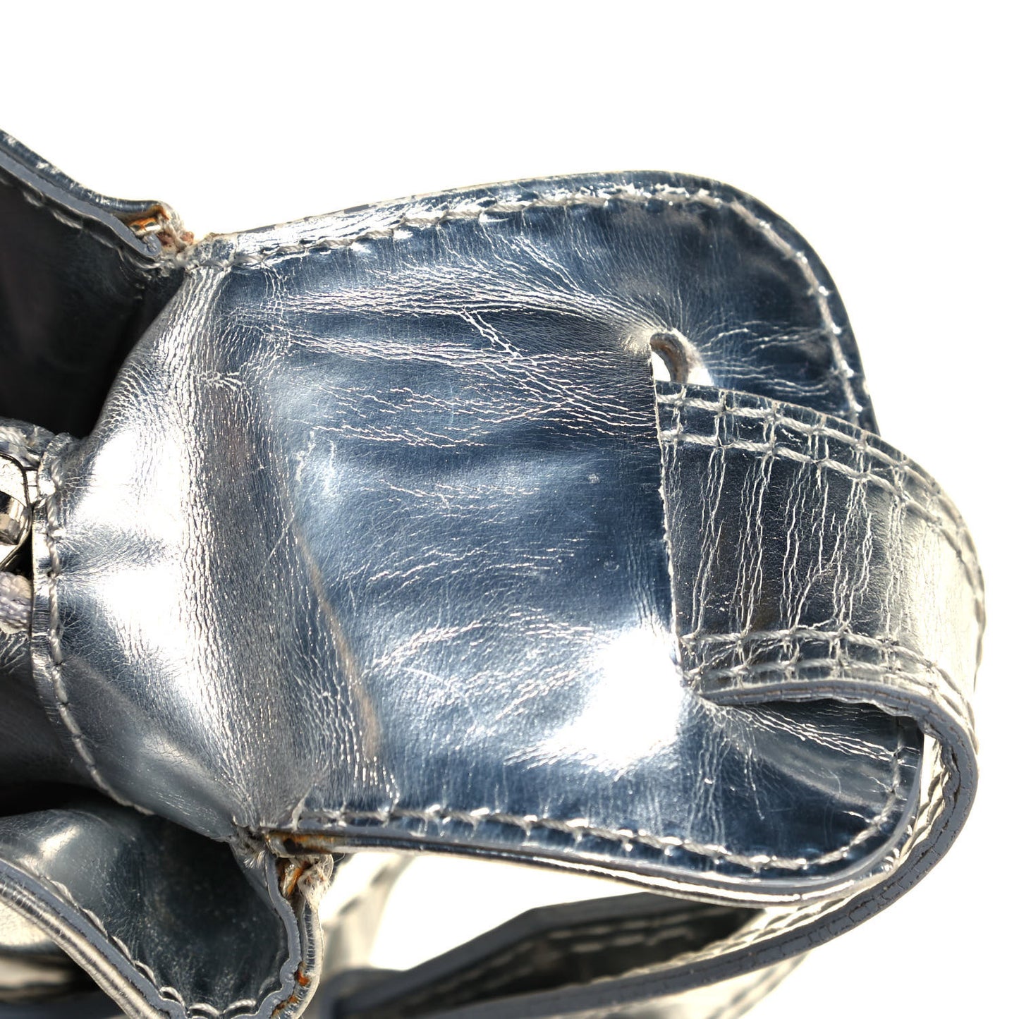 Metallic Patent House Check Sliced Beaton Silver