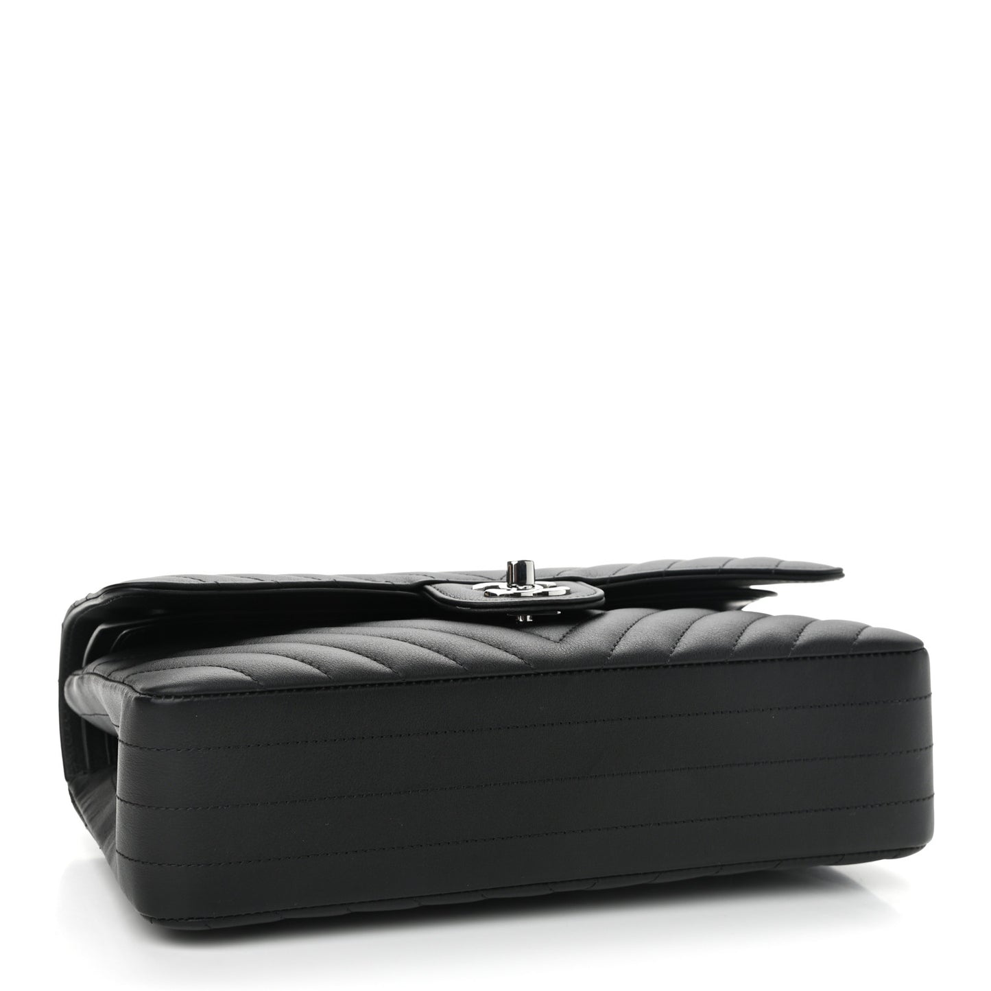 Calfskin Chevron Quilted Medium Double Flap Black