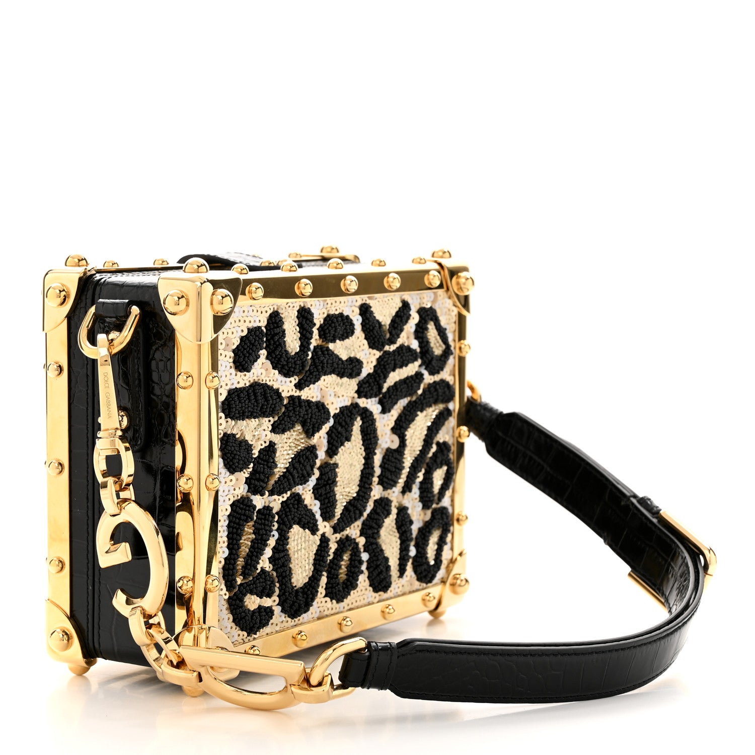 Dolce & Gabbana Satin Sequin Leopard Embellished Box Bag Natural Beige 3 of 11