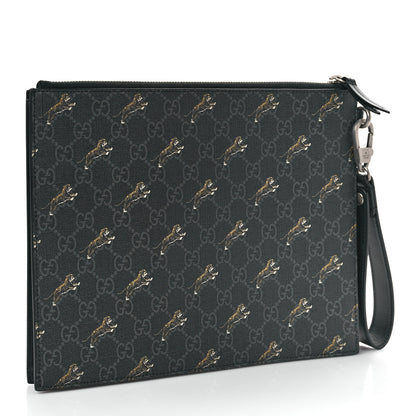 Gucci GG Supreme Monogram Tigers Zip Wristlet Pouch Black 3 of 8