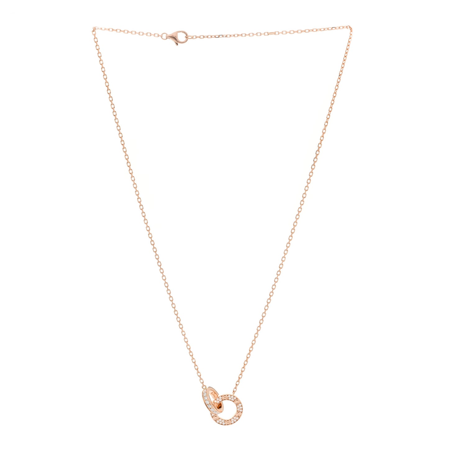 18K Pink Gold Diamond Interlocking LOVE Paved Necklace