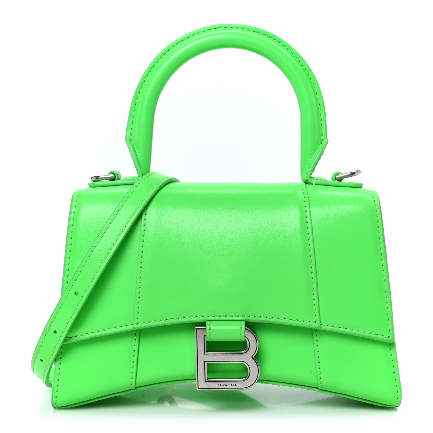 Balenciaga Shiny Box Calfskin Hourglass Top Handle Bag XS Fluo Green 1 of 11