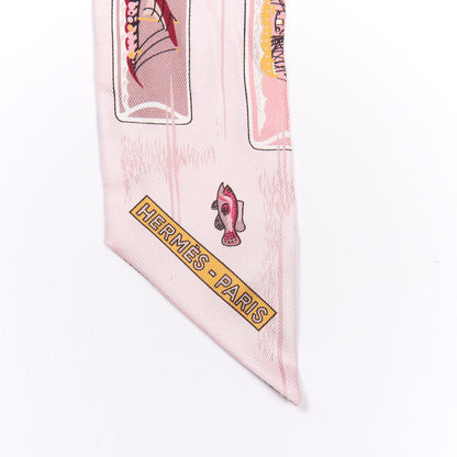 Hermes Silk Caleche Mors Et Bouteilles Twilly Rose Jaune Gris 4 of 4