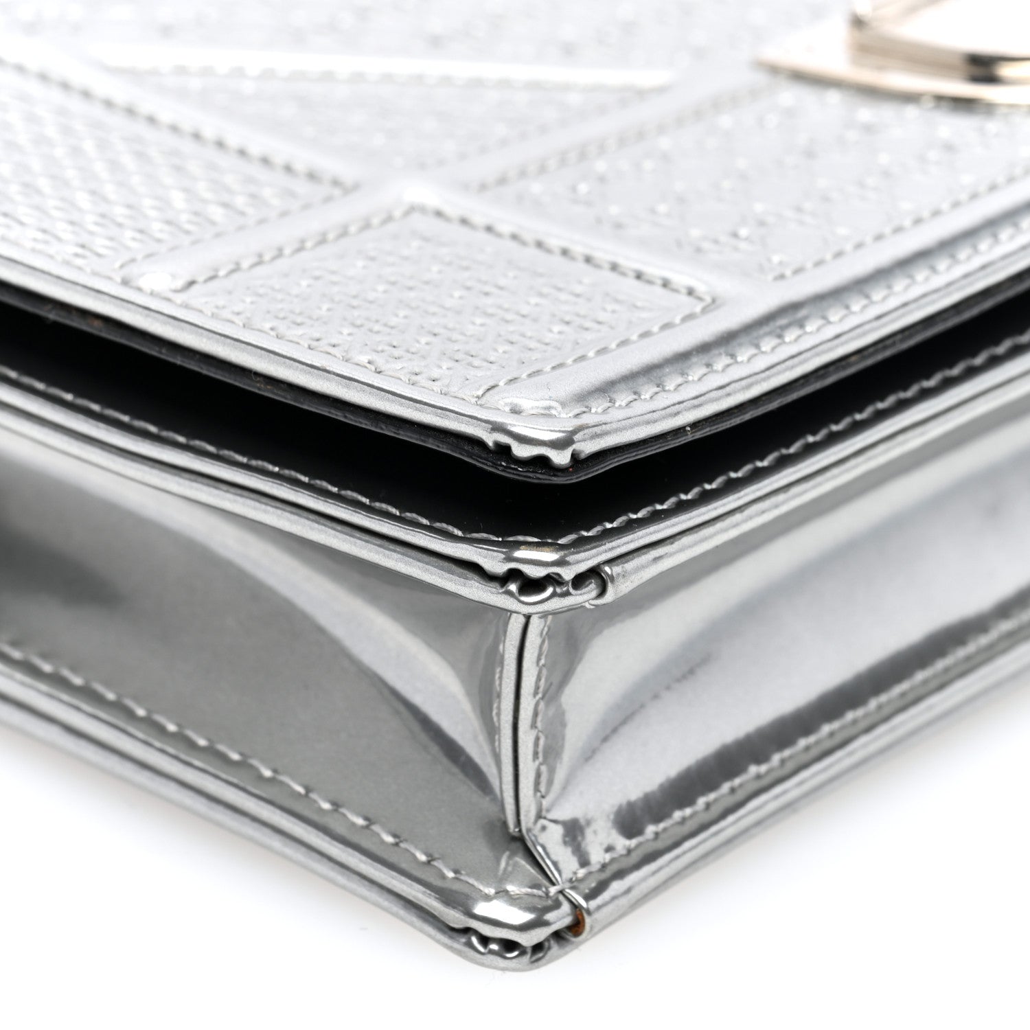 Christian Dior Metallic Patent Micro-Cannage Diorama Wallet on Chain Pouch Silver 7 of 8