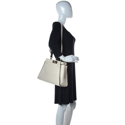 Fendi Vitello Seta Canvas FF Embroidered Medium Peekaboo Iconic Satchel White 2 of 9