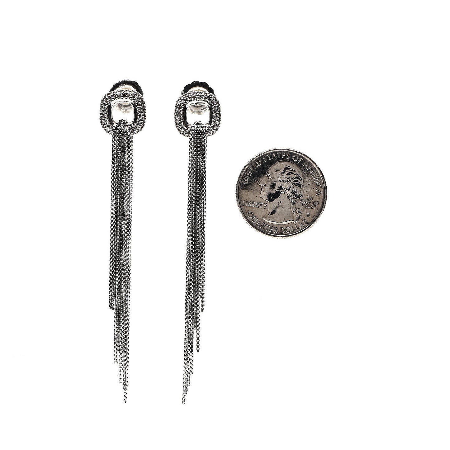 Sterling Silver Pave Diamond Lariat Waterfall Earrings