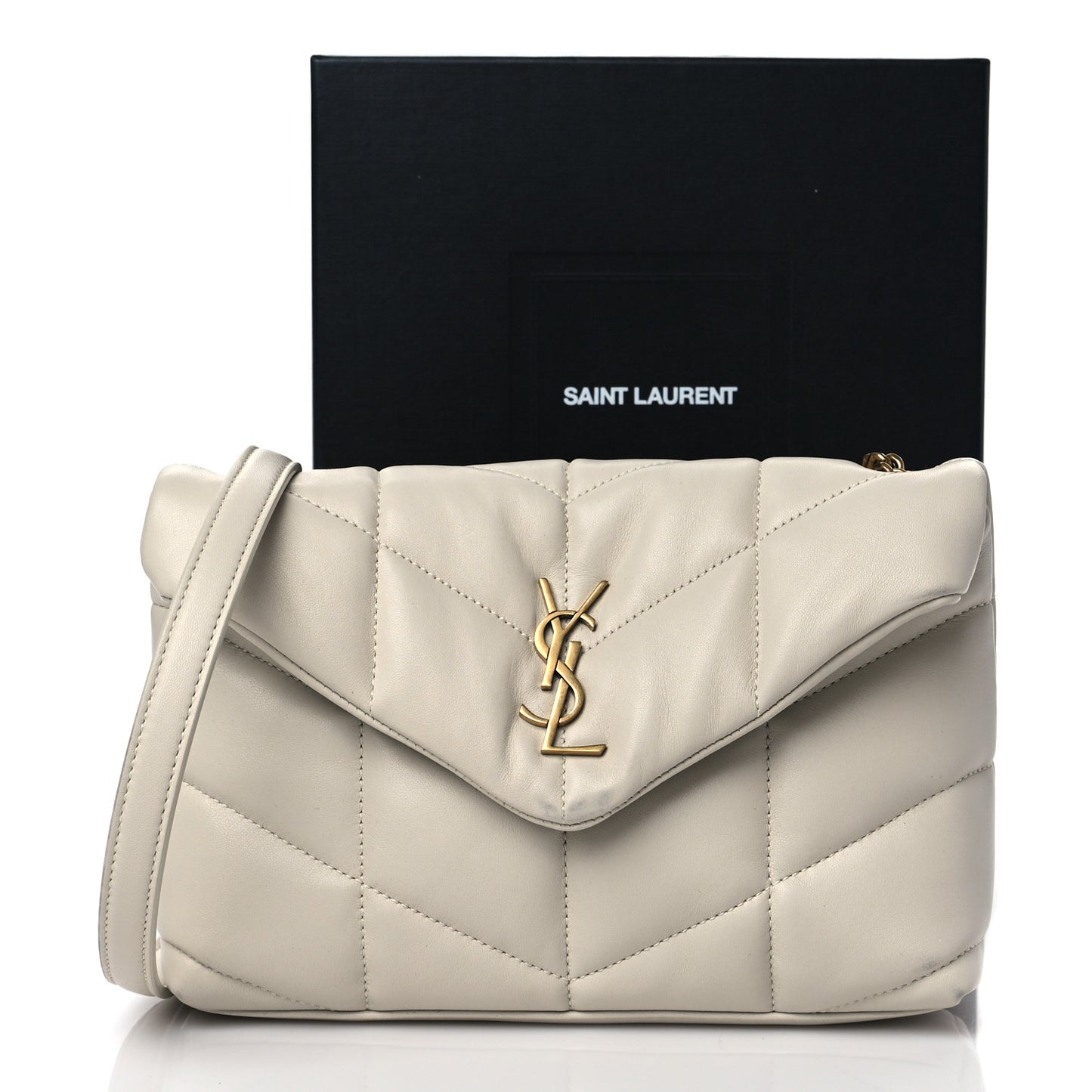 Lambskin Quilted Toy Loulou Puffer Monogram Chain Satchel Crema Soft