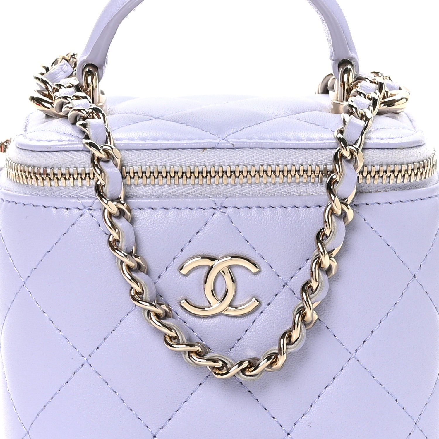Chanel Lambskin Quilted Top Handle Mini Vanity Case With Chain Light Purple 8 of 10