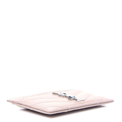 Saint Laurent Grain De Poudre Matelasse Chevron Monogram Credit Card Case Marble Pink 4 of 8