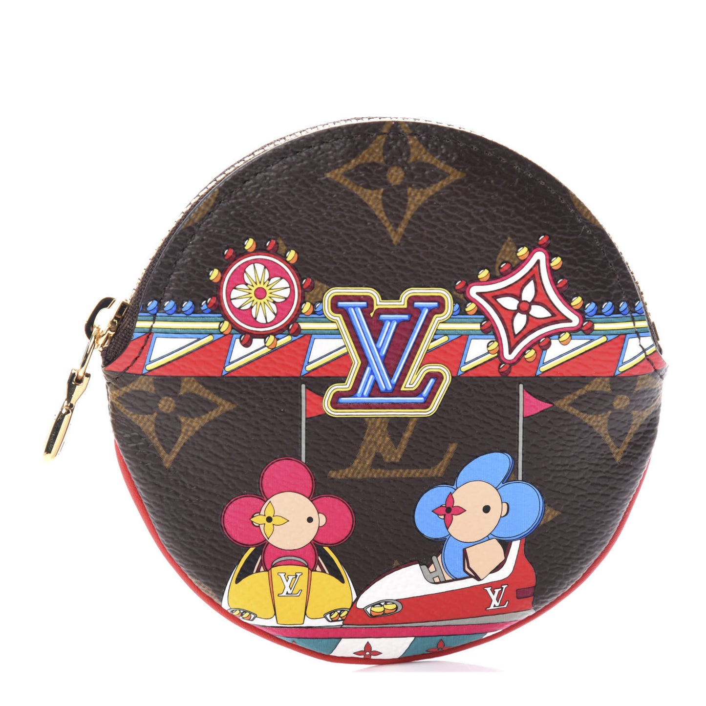 Monogram 2020 Christmas Animation Bumper Cars Round Coin Purse Coquelicot