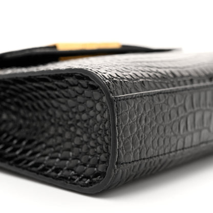 Saint Laurent Shiny Calfskin Crocodile Embossed Small Manhattan Baguette Black 9 of 10
