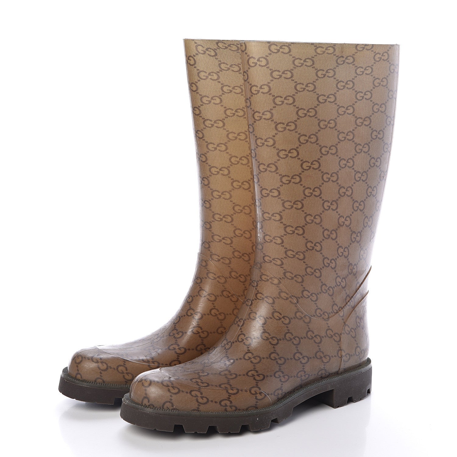 Gucci Rubber Monogram Edinburg Rain Boots 38 Transparent Cocoa 3 of 9