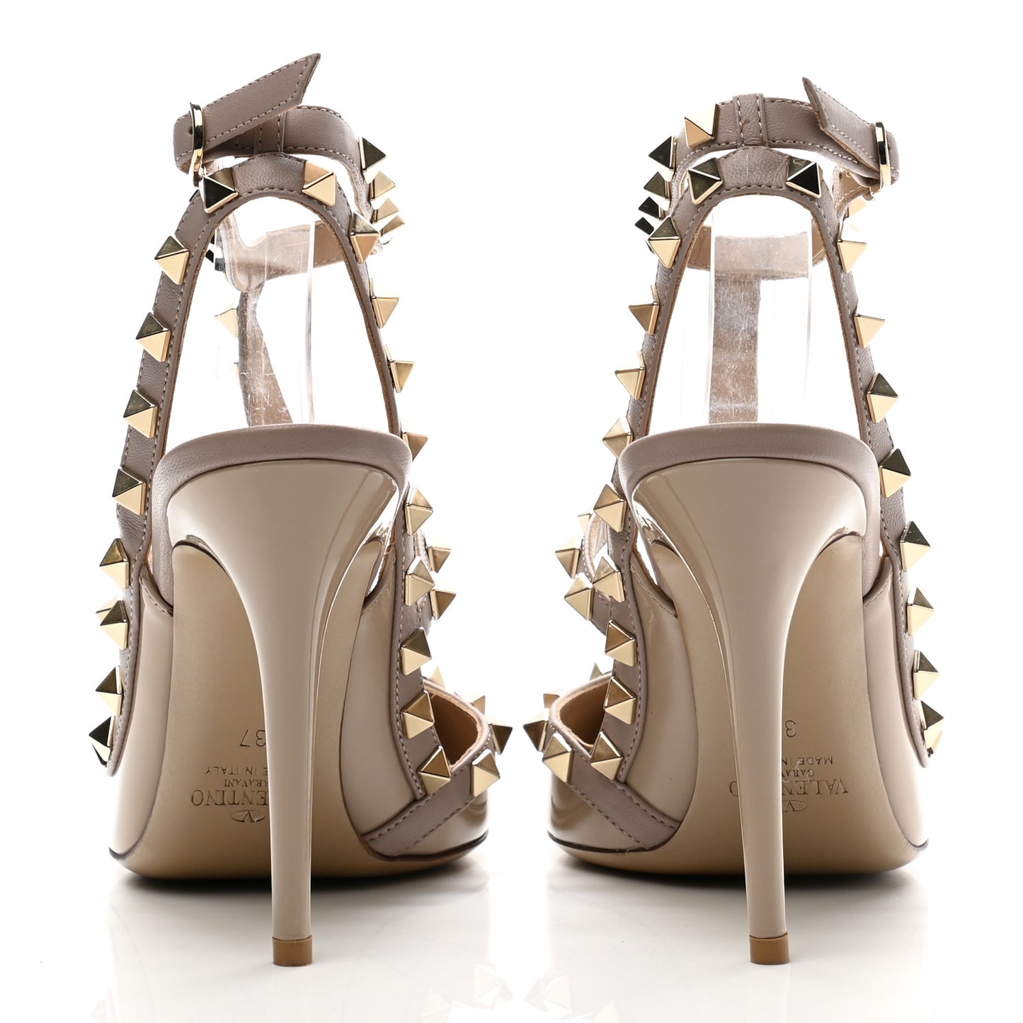 Patent Nappa Rockstud Ankle Strap 100mm Pumps 37 Poudre