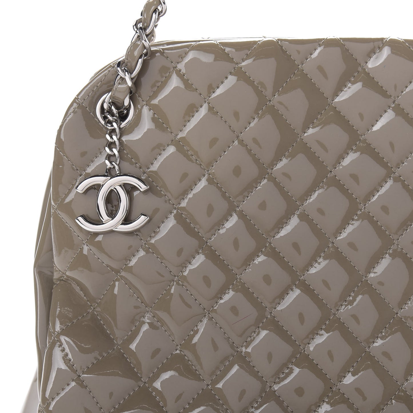 Patent Quilted Large Just Mademoiselle Bowling Bag Gris Fonce